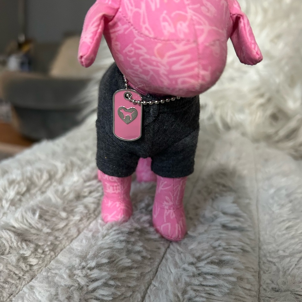 PINK Victoria's Secret Pink Dog Plush with Gray Outfit